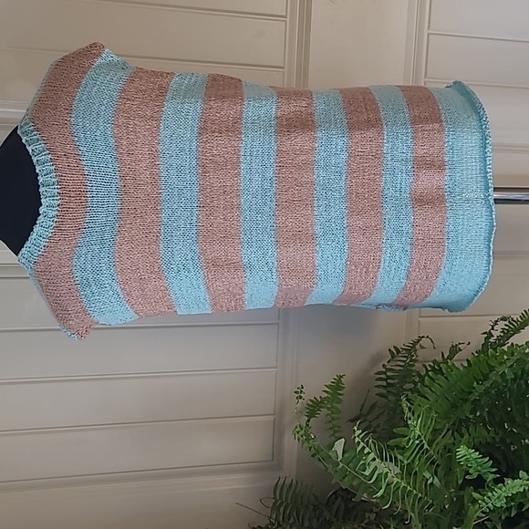 Sleeveless Mint stripe sweater M - Picture 3 of 7